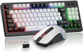 BlueFinger Wireless Gaming Keyboard and Mouse Combo, RGB Rainbow Backlit Rechargeable Battery, 87 Keys TKL Light Up Keyboard with Ergonomic Gaming Mouse for Mac Laptop Computer PC Gamer(Black & White) by BlueFinger