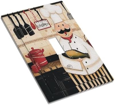 Decorative Light Switch Covers Cartoon Fat Happy Chef Cook Single Toggle Light Switch Cover Plate 1 Gang Outlet Covers Wall Plate Electrical Device Switchplate Dimmer Faceplate Kitchen Decor - Image 3