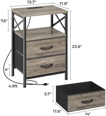 Huuger Night Stand with Charger Station, USB-C Port, End Table - Image 3