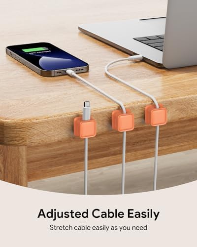 8 Pack Cord Organizer, Magnetic Cable Clips, Under Desk Management, Orange - Image 2