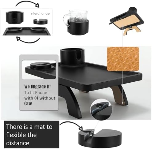 Nnewvante Couch Armrest Table 3 in 1 Bamboo Sofa Arm Clip-on Tray, Black - Image 5