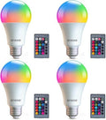 4 Pack RGB Color Changing Light Bulbs with Remote,RGBW LED Light Bulbs,9W Warm White 6500K,16 Color Multicolor A19 E27 Dimmable Memory Function,for Home Decoration,Stage,Bar,Party by AFINSEA