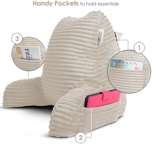 Nestl Linen Reading Pillow with Bed Desk for Laptop and Writing, Luxe Cut Plush Back Pillow for Sitting Up, Back and Arms Adjustable Support for Adult and Teens, Foldable Lap Desk for Bed 22x14” - Image 7