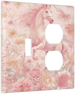 Decorative Outlet Covers Fantastical Pink Horse and Flowers 2 Gang Combination 1 Toggle/1 Duplex Light Switch Cover Gfci Wall Plate Electrical Receptacle Switchplate for Bedroom Decor - Image 2