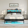 Full Size Bed Frame with Upholstered Headboard and 2-Tier Storage Shelves by CollaredEagle