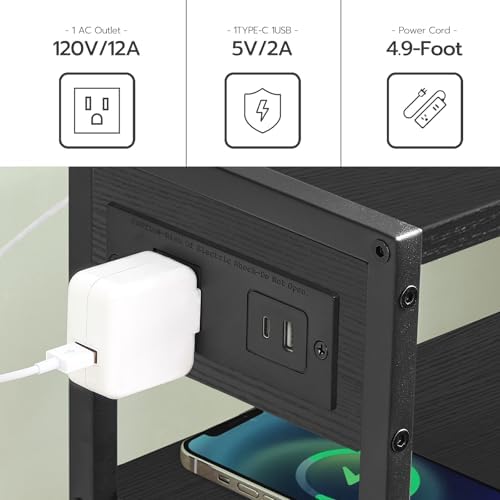HOOBRO Small Narrow Side Table with Charging Station Set of 2, Skinny End Table for Small Spaces, Slim Nightstand with USB Ports Outlet, Sofa Beside Table with Storage Shelf BB102UBZP201 - Image 7