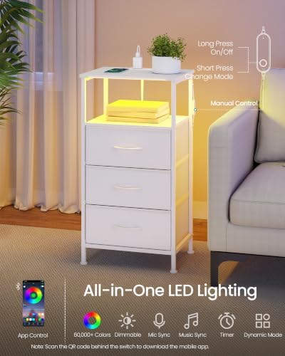 SONGMICS Nightstand with Charging Station, 3 Fabric Drawers - Image 5