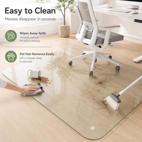 40 x 48 Inch Glass Chair Mat, 1/5 Inch Thick Tempered Glass Office Chair Mat for Carpet and Hardwood Floors, Heavy Duty Clear Computer Desk Floor Protector with 4 Anti-Slip Pads - Image 3