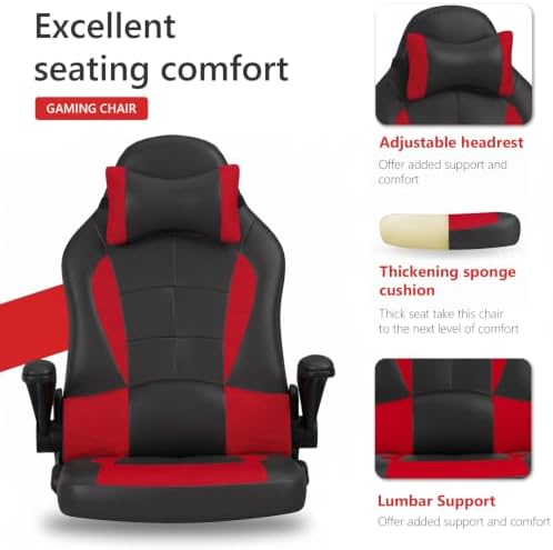 BestOffice | Gaming Chair | Red | PU Leather | with Lumbar Support | Ergonomic Racing Style Desk Chair with Recline, Padded Armrests, Headrest, Swivel & Caster Wheels | for Gamers, Home, Office - Image 4