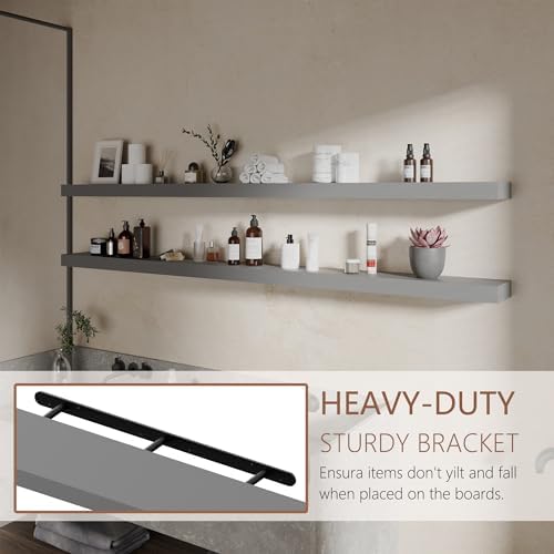 72 inch Long Floating Shelves for Wall,Solid Wood Long Shelves Set of 2,Grey Rustic Wall Mounted Shelves Large Bookshelf (Grey, 72 Inch) - Image 5