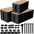 128PCS Cable Management Box 3Pack Cable Management Kit for Power Strip to Hide Wires,Cord Hider Boxes,Cord Box Safe ABS Material Wire Organizer of Cable Clips Sleeve for Home & Office, Black by YUANYE