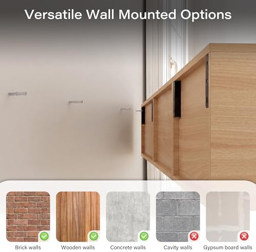 59" Floating TV Stand Wall Mounted with Power Outlet, Natural - Image 6