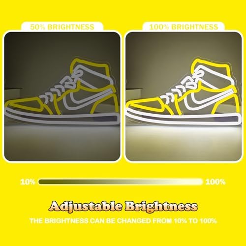 Sneaker Neon Sign Sports Shoe Neon Signs for Wall Dimmable LED Boys Neon Lights for Bedroom Man Cave Home Party Pub Neon Bar Sign Shoes Light up Signs Wall Decor (Yellow) - Image 3