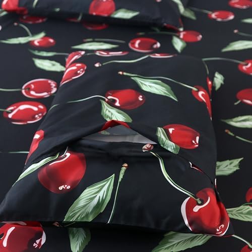 SDIII 4PCS Red Cherry Bed Sheets Set Full, Soft Microfiber Cherry Full Size Bed Sheets, Cute Fruit Patterns Sheet for Girls Boys Kids and Teens - Image 5