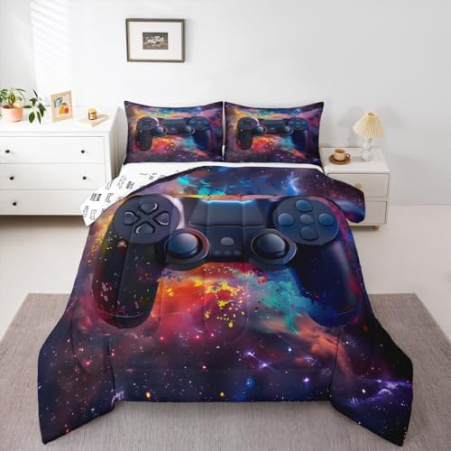 Feelyou Kids Boys Graffiti Gamer Comforter Queen Size, Red Black Gaming Comforter Set for Funny Gamer Bedding Set Game Room Decor Duvet Set Microfiber Bed Set Quilt Set Bedding Collection - Image 4