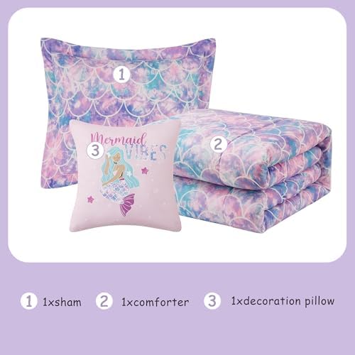 Twin Comforter Set for Girls - 3 Pieces Mermaid Bedding Twin Bedding Sets - Image 5