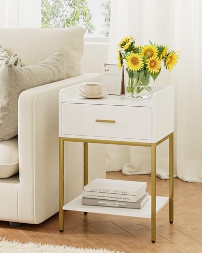 Masupu Nightstand,3-Tier Modern Bedside Night Stand with Storage Drawer and Shelf,Small End Side Table for Bedroom,Living Room,White (Without Outlet, White) - Image 7