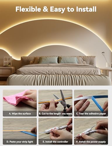 PAUTIX COB LED Strip Light,LED Lights 16.4ft,UL Listed Warm White 2700K Dotless Strip Lights,CRI93+ Super Bright Dimmable 24V Flexible Tape Light with RF Remote,for Cabinets,Kitchen Office Lighting - Image 6