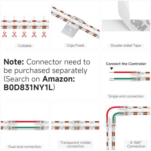 BTF-LIGHTING FCOB COB WS2812B IC RGB LED Strip DC5V 3.2FT 180LED 10mm IP30 - Image 5