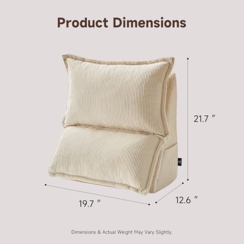 Reading Pillow for Bed, Cream Corduroy Backrest Pillow - Image 5