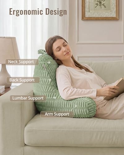 Blissful Diary Reading Pillow, Backrest Pillow with Shredded Memory Foam for Adult & Children, Designed for Bed and Couch Sitting Up, Includes Arms, Pockets and Washable Cover, Sage Green - Image 2