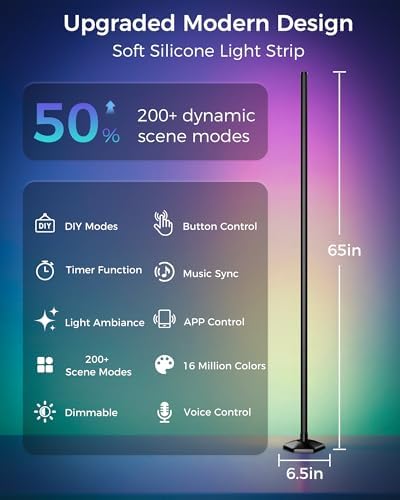 2 Pack Corner LED RGB Floor Lamp, Smart Dimmable Corner Light with Music Sync, Color Changing Ambient Lighting with App and Remote Control, for Bedroom, Living Room Gaming Room - Image 5