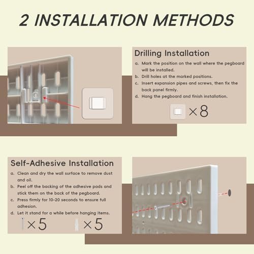 2 Pack 11.8 Inch White Peg Board Wall Organizer, Modular Plastic Wall Mount Storage Panels with Hooks, Heavy Duty Space Saving Pegboard for Home Kitchen Office Craft Room Gaming Setup - Image 4