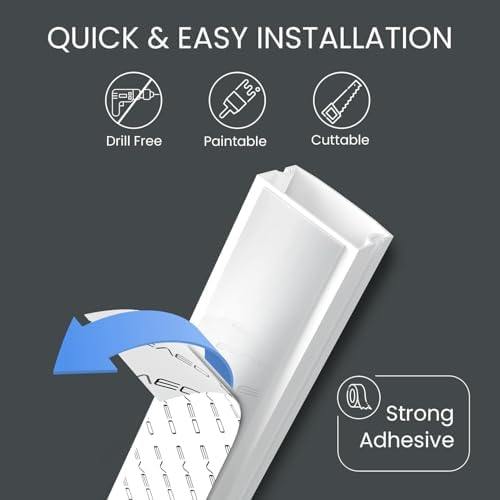 EVEO Cord Hider - 300” Cord Cover Wall Cable Hider, Cable Concealer, Wire Hiders for TV on Wall. Cable Management, Cord Hider Cable Raceway Wire Covers for Cords (Grey, Medium) - Image 3