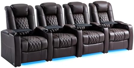 comfiroom Top-Grain Leather Home Theater Seating, Dual-Motor Power Recliner by comfiroom
