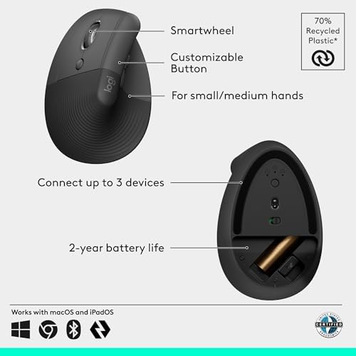 Logitech Left Handed Lift Vertical Ergonomic Wireless Mouse - Graphite - Image 6