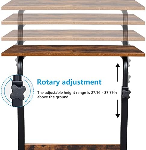 TV Tray Bed Side Table, Portable Rolling Desk Hospital Bed Laptop Table, Small Standing Desk with Wheels Adjustable Height for Sofa, Bedside, Tablet Use, Secure Non Tilt, 23.6" W, Brown - Image 5