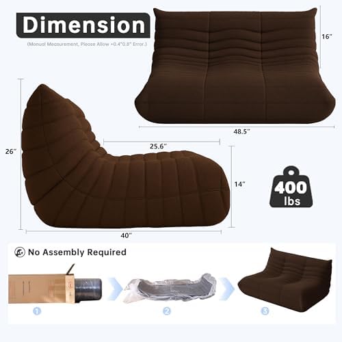WHGBJA Loveseat Bean Bag Chair for Adults, Comfy Beanbag with Memory Foam | Floor Sofa Chair for Gaming, Reading, Bedroom, Living Room, Boneless, Ergonomic - Image 2
