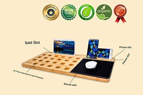 BOOKAHOLIC Lap Desk| Enhanced Organic Bamboo Lap Tray with Vent Holes & Built-in Fabric Covered Mouse Pad for 11",13",15" Laptops| Computer,Tablet, Phone Stand - Image 2