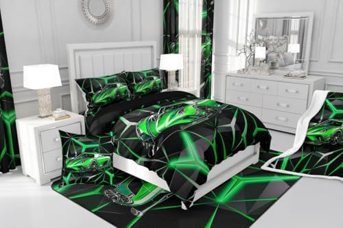 Feelyou Sports Car Bedding Set for Boys, Green Race Car Comforter Set Toddler Size for Kids Teens Adult, Cool Speed Car Bedding Comforter Sets Extreme Sports Quilt Race Car Decor Quilt Set for Boys - Image 7