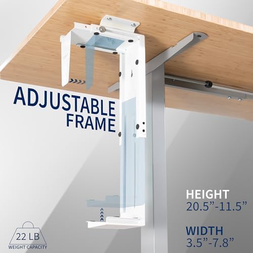 VIVO Adjustable Under Desk and Wall Mount for PC 3.5-7.8 inches Wide, Computer Case CPU Holder with Swivel and Secure Locking, White, MOUNT-PC01W - Image 4