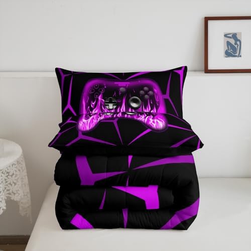 Feelyou Kids Boys Gamer Comforter Set,3D Gaming Bedding Set Toddler Size,Teens Boys Bedroom Room Decor,Purple and Black Video Game Comforter,Gaming Bed Set All Season for Game Lovers - Image 5