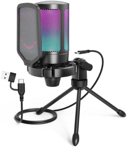 FIFINE AmpliGame A6V USB Gaming Microphone, Condenser RGB Mic for Streaming by FIFINE
