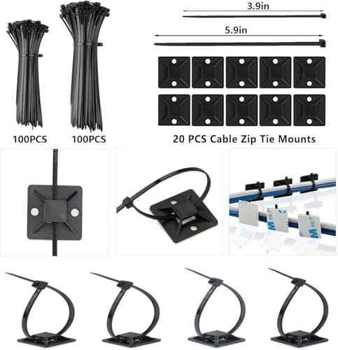 ELII 300PCS White Cable Management Kit,4 Cable Sleeve 35 Cable Clips - Image 4