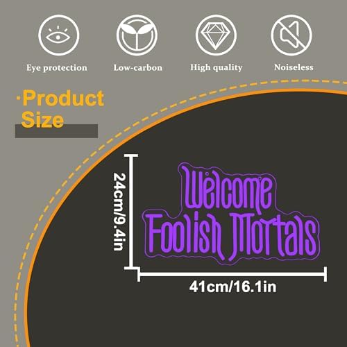 Welcome Foolish Mortals Neon Sign,Dimmable Spooky Gothic Purple Haunted Mansion Coffin LED Neon Signs for Wall Decor,USB Powered Led Neon Light for Haunted House Man Cave Halloween Party Birthday Gifts - Image 5