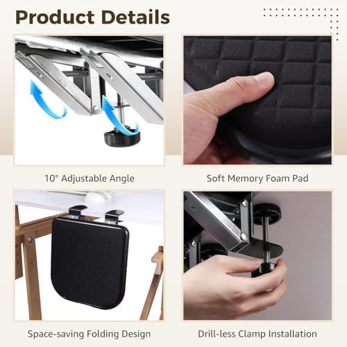 Ergonomic Arm Rest for Desk, 90° Folding Armrest Extension with Soft Memory Foam Pad, No-Drill Clamp Installation, Adjustable Elbow Support Computer Desk Extender for Home, Office - Image 4