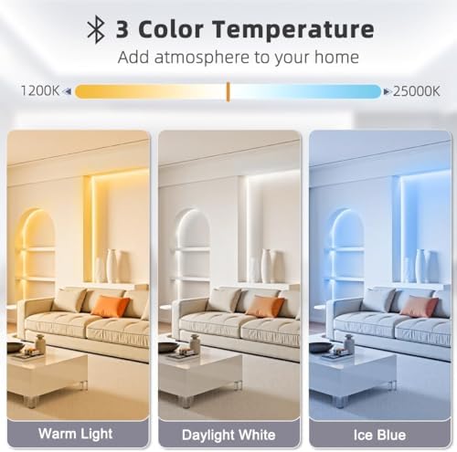 Tenmiro White LED Strip Lights 30ft (1200 LEDs) Super Bright 25000K Daylight White, 3Color Temperature Dimmable with Smart App & Remote Control for Bedroom Kitchen Commercial Home Lighting Decor - Image 3