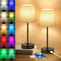 Ascher Bedside Table Lamp Set of 2, RGB Color Changing, 3 Color Temperatures, Dimmable Nightstand Lamp with USB C+A Ports, Touch Desk Lamp for Bedroom Living Room, H15.6in, Flaxen Shade by Ascher