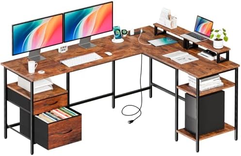 DUMOS 62 Inch L Shaped Computer Desk with Charging Station by DumosLifestyle