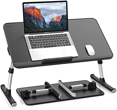 SAIJI PU Leather Laptop Bed Tray Table, Adjustable Laptop Stand with Removable Stopper, Portable Lap Desks with Foldable Legs, Notebook Stand Breakfast Reading Desk for Sofa Couch(Large, Black) by SAIJI