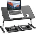 SAIJI PU Leather Laptop Bed Tray Table, Adjustable Laptop Stand with Removable Stopper, Portable Lap Desks with Foldable Legs, Notebook Stand Breakfast Reading Desk for Sofa Couch(Large, Black) by SAIJI
