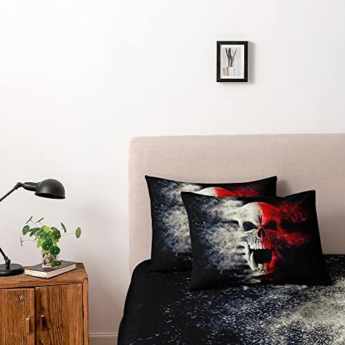 3D Skull Pattren Duvet Cover Set King Size Red Smoke Background Bedding Set Halloween Comforter Cover Cool Bedroom Decor - Image 7
