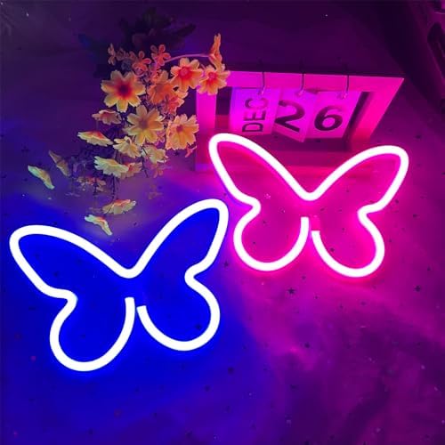 2 Pcs Butterfly Neon Signs Pink Blue LED Night Lights for Wall Decor - Image 6