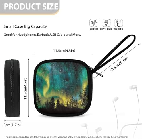 Green Starry Night Tree Carrying Earphone Case Pouch Storage Bag Holder-Earbud Case Mini Pouch Headset Storage Case Bags for Headphone, Bluetooth - Image 5