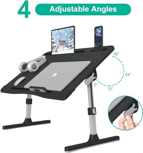 KLEAR Laptop Bed Tray Desk with Adjustable Height & Angle, No Drawer, Black - Image 3
