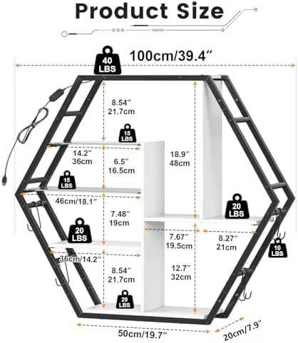 Saudism Large Gaming Room Storage Shelf, Hexagon Wall Mounted Display Shelf - Image 2